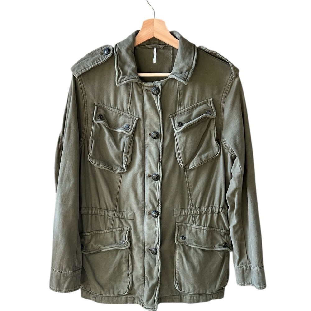 Free People Army Green XS Cargo Utility Midi Jacket Cotton - Picture 2 of 12